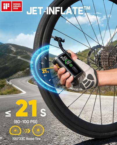 Fanttik X11 Ace Mini Bike Pump, 21s Fast Inflate Bicycle Pump with Gauge, 150PSI Electric Air Pump Portable with Presta/Schrader Valve for Motorcycle/Road/E-Bike/MTB, iF Design Award 2026