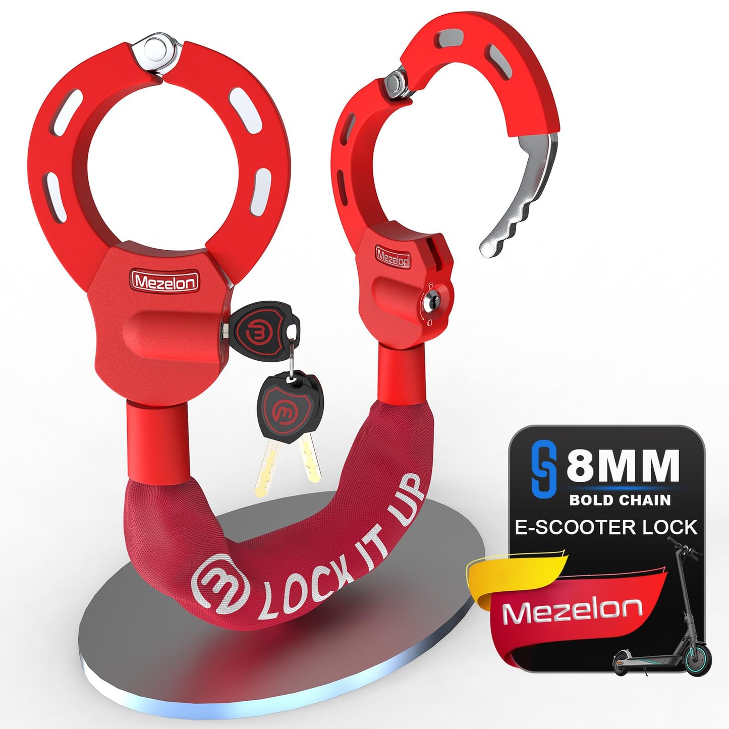 Heavy Duty Anti Theft Bike Chain Lock 8mm with Keys Weather Resistant Security Lock for E Bike Electric Scooter Motorcycle