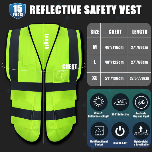 High Visibility Reflective Safety Vest Bulk Pack Pockets Zipper Work