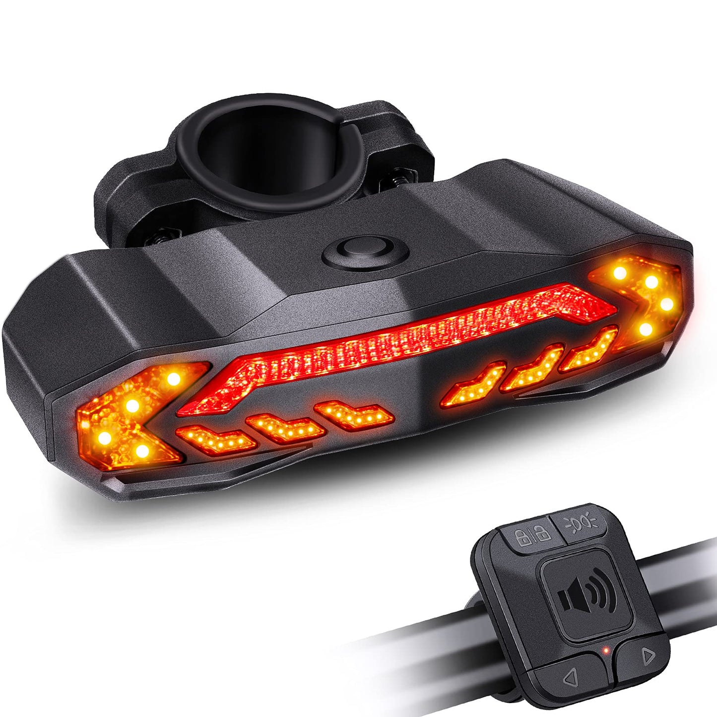 Smart Bike Tail Light Turn Signal Alarm Horn Remote Control Rechargeable Auto Sensing Bicycle Safety Rear Light Compact Waterproof