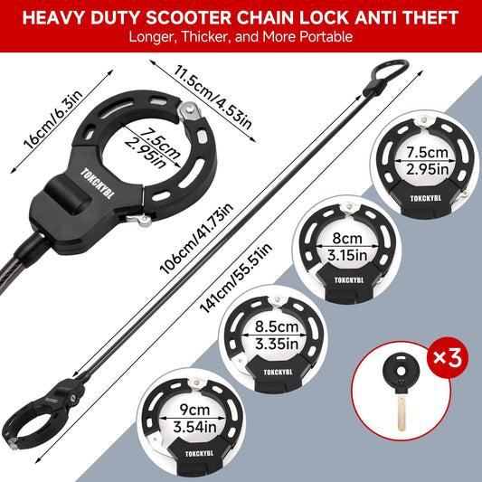 Heavy Duty Anti Theft Chain Lock 8mm Weatherproof Security Lock with Keys Scooter Bike Motorcycle Portable Security Lock