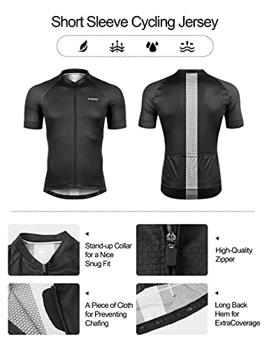 Men’s Cycling Jersey Moisture Wicking Quick Dry Short Sleeve Reflective 3 Rear Pockets Performance Bike Shirt