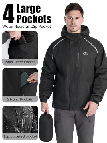 Men’s Reflective Waterproof Lightweight Packable Rain Jacket Hooded Windbreaker Cycling Running Outdoor Gear