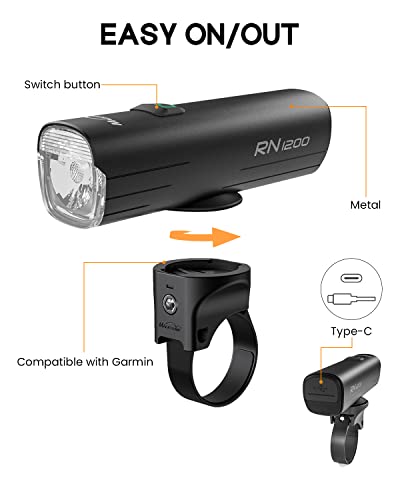 USB Rechargeable Bike Headlight 1200LM CREE LED IPX7 Waterproof Type-C 4000mAh Night Riding