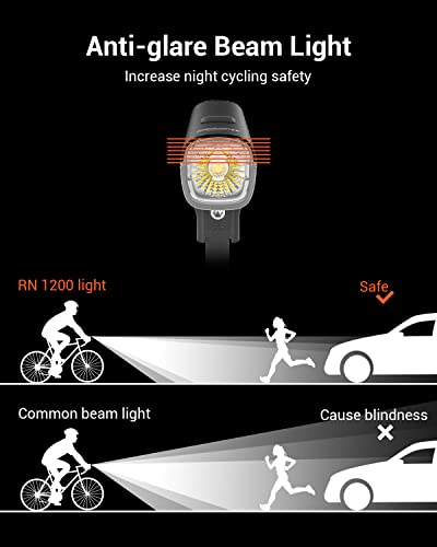 USB Rechargeable Bike Headlight 1200LM CREE LED IPX7 Waterproof Type-C 4000mAh Night Riding