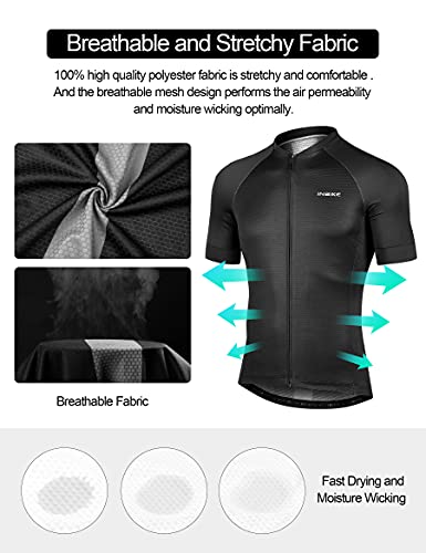 Men’s Cycling Jersey Moisture Wicking Quick Dry Short Sleeve Reflective 3 Rear Pockets Performance Bike Shirt