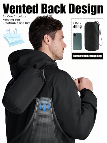 Men’s Reflective Waterproof Lightweight Packable Rain Jacket Hooded Windbreaker Cycling Running Outdoor Gear