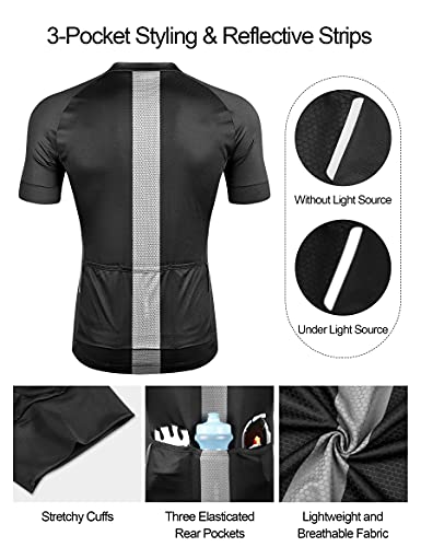 Men’s Cycling Jersey Moisture Wicking Quick Dry Short Sleeve Reflective 3 Rear Pockets Performance Bike Shirt