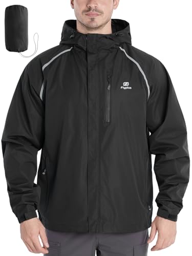 Men’s Reflective Waterproof Lightweight Packable Rain Jacket Hooded Windbreaker Cycling Running Outdoor Gear