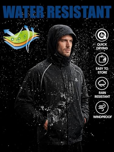 Men’s Reflective Waterproof Lightweight Packable Rain Jacket Hooded Windbreaker Cycling Running Outdoor Gear