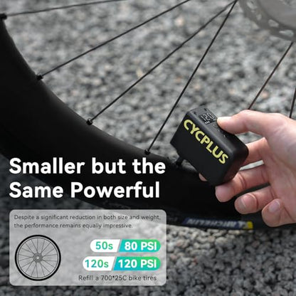 Ultra Compact Electric Bike Pump 120PSI Auto Stop Mini Pump with Gauge Presta Schrader Valve Magnesium Alloy Lightweight Portable Tire Inflator for Road MTB E Bike