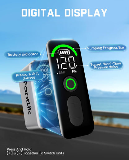 Compact Electric Mini Bike Pump 120PSI Fast Inflate Auto Stop Presta Schrader Valve Lightweight Portable Tire Inflator Road MTB E Bike