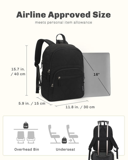 Quilted Travel Laptop Backpack Lightweight Puffer Style 16 Inch Laptop Compatible Casual Daypack Personal Item Bag