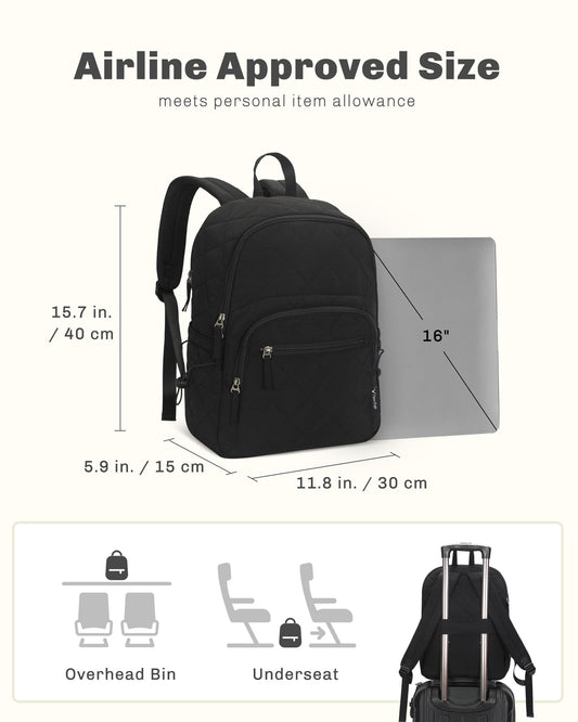 Quilted Travel Laptop Backpack Lightweight Puffer Style 16 Inch Laptop Compatible Casual Daypack Personal Item Bag
