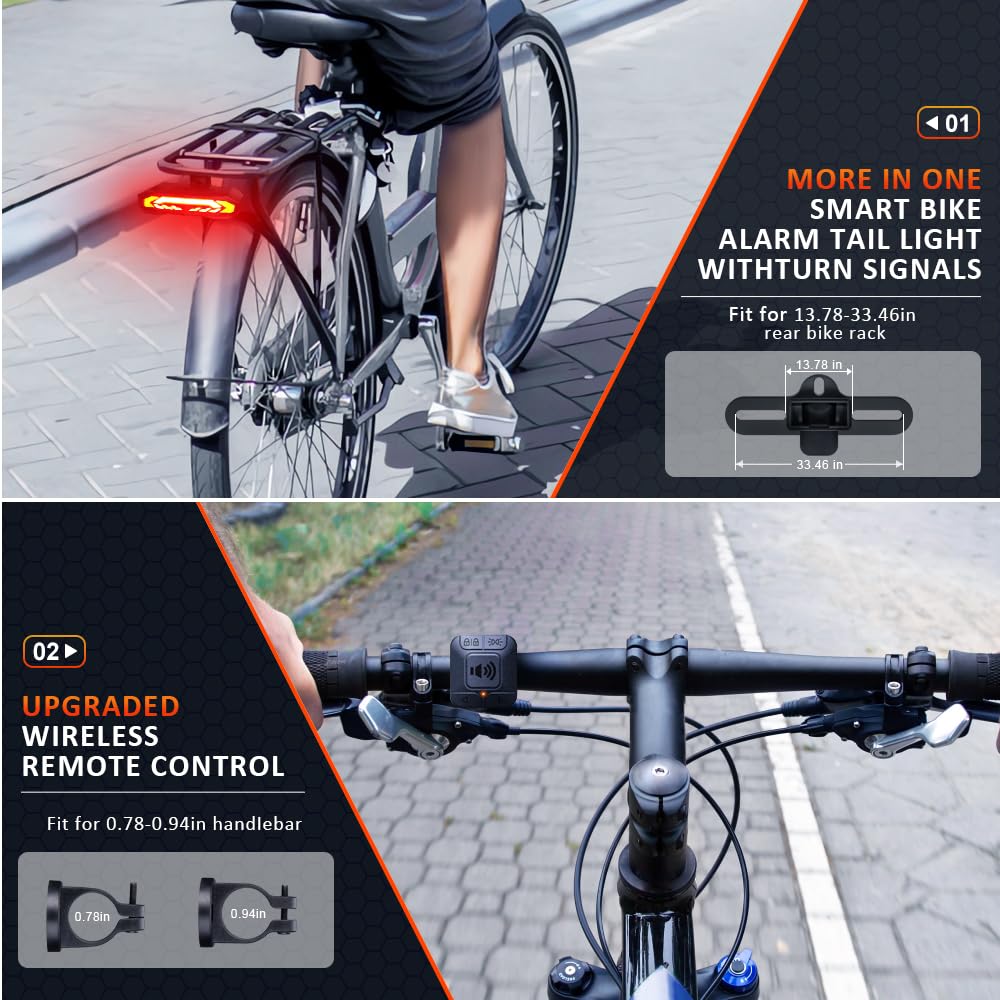 Smart Bike Tail Light Turn Signal Alarm Horn Remote Control Rechargeable Auto Sensing Bicycle Safety Rear Light Compact Waterproof