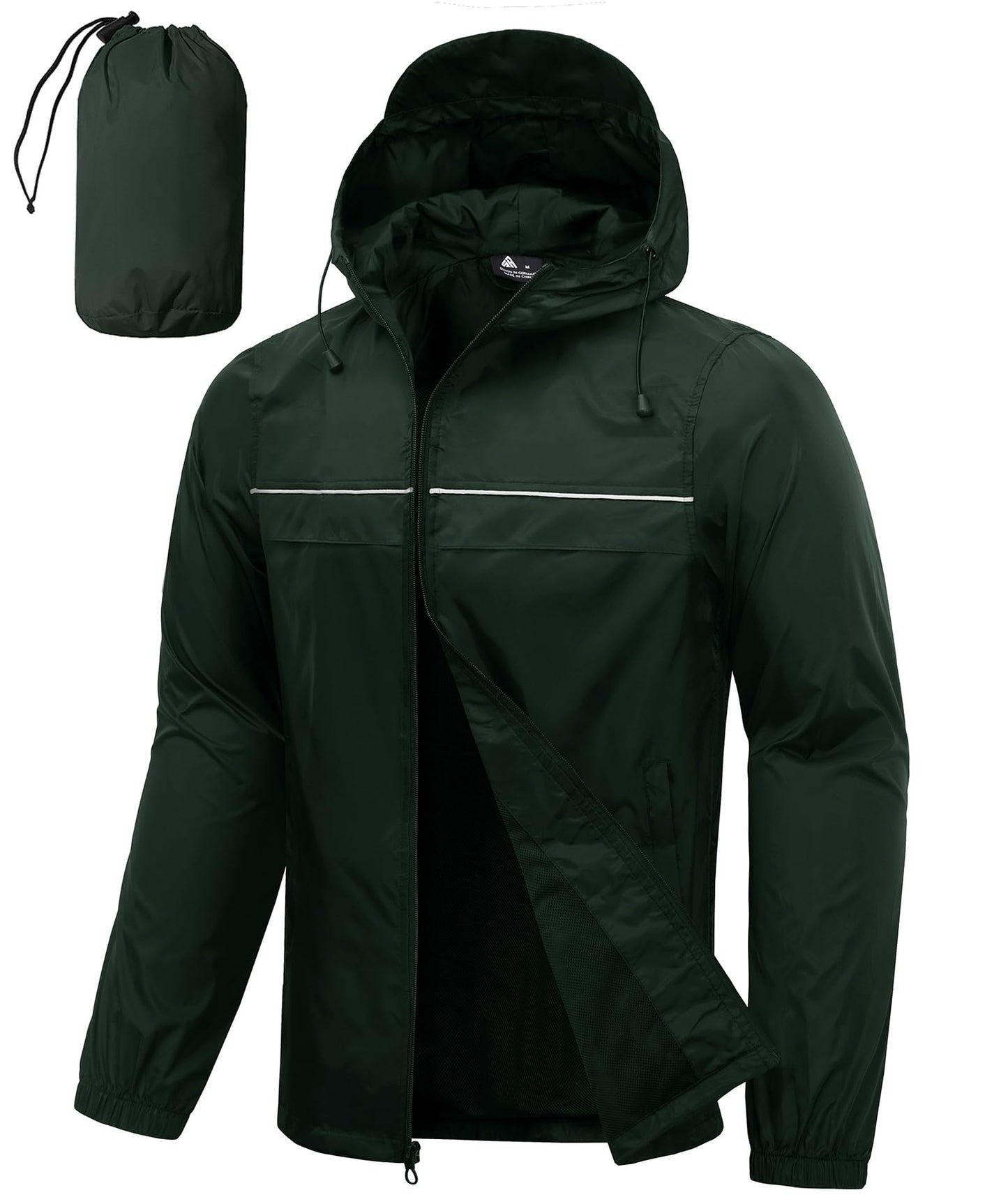 Men’s Waterproof Lightweight Packable Rain Jacket Hooded Windbreaker Cycling Running Outdoor Gear Reflective Shell Coat