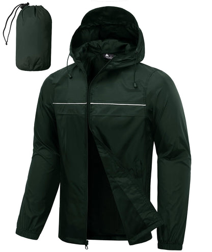 Men’s Waterproof Lightweight Packable Rain Jacket Hooded Windbreaker Cycling Running Outdoor Gear Reflective Shell Coat