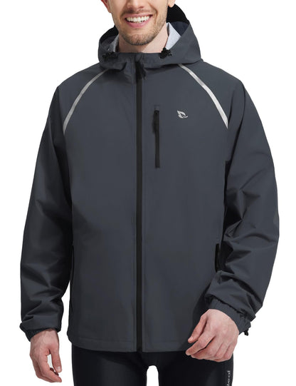 Men’s Waterproof Lightweight Packable Rain Jacket Windbreaker Hooded Reflective Cycling Running Hiking Outdoor Gear