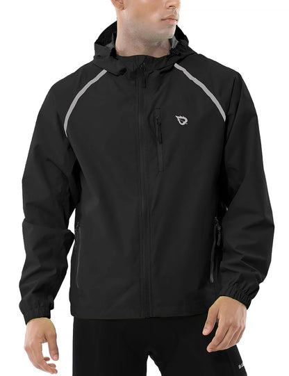 Men’s Waterproof Lightweight Packable Rain Jacket Windbreaker Hooded Reflective Cycling Running Hiking Outdoor Gear