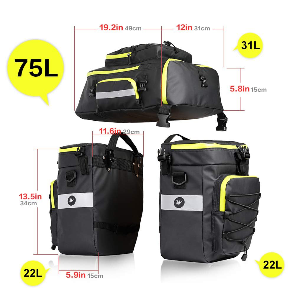 Bike Pannier Bag Set 3 in 1 Cargo Rack Shoulder Laptop Compatible Waterproof Cycling Storage Bag Commuter Bicycle Rack Bag