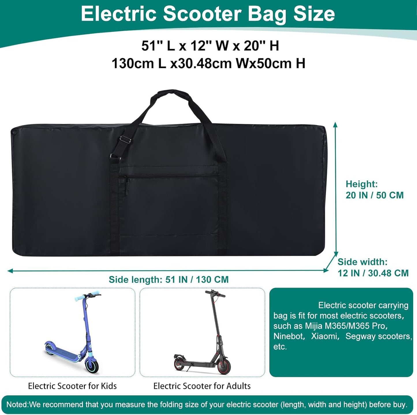 Heavy Duty Electric Scooter Storage Carry Bag 840D Waterproof Padded Strap Double Zipper Universal Scooter Transport Bag