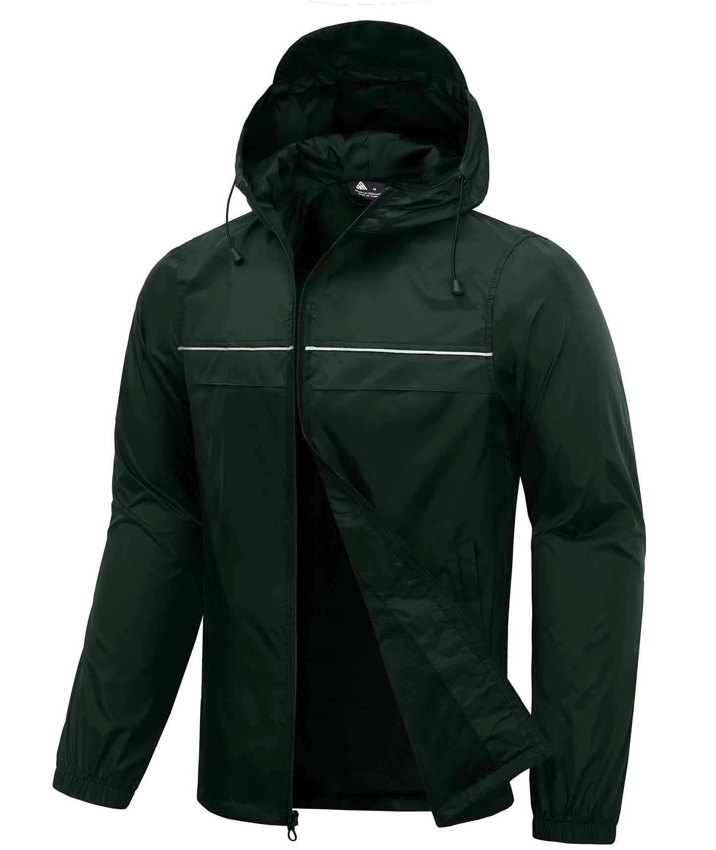 Men’s Waterproof Lightweight Packable Rain Jacket Hooded Windbreaker Cycling Running Outdoor Gear Reflective Shell Coat