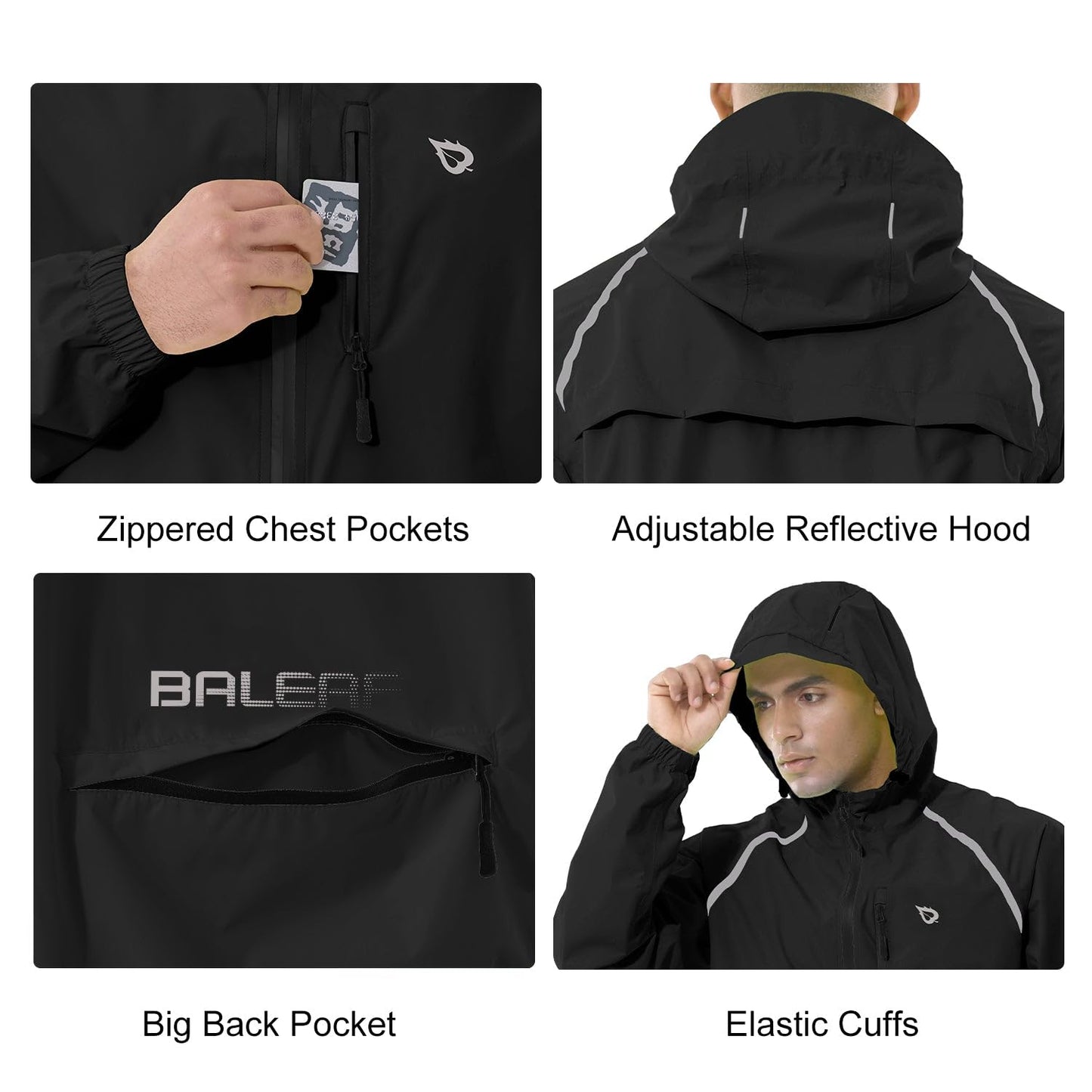 Men’s Waterproof Lightweight Packable Rain Jacket Windbreaker Hooded Reflective Cycling Running Hiking Outdoor Gear