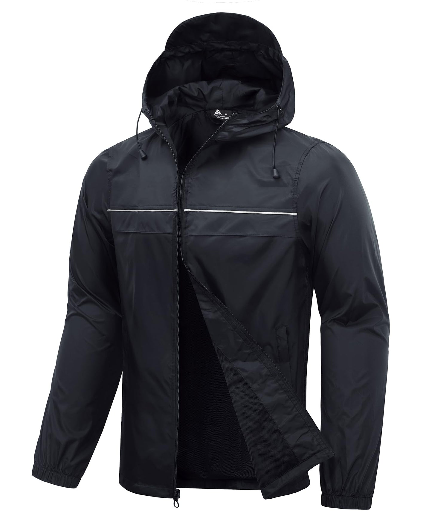 Men’s Waterproof Lightweight Packable Rain Jacket Hooded Windbreaker Cycling Running Outdoor Gear Reflective Shell Coat