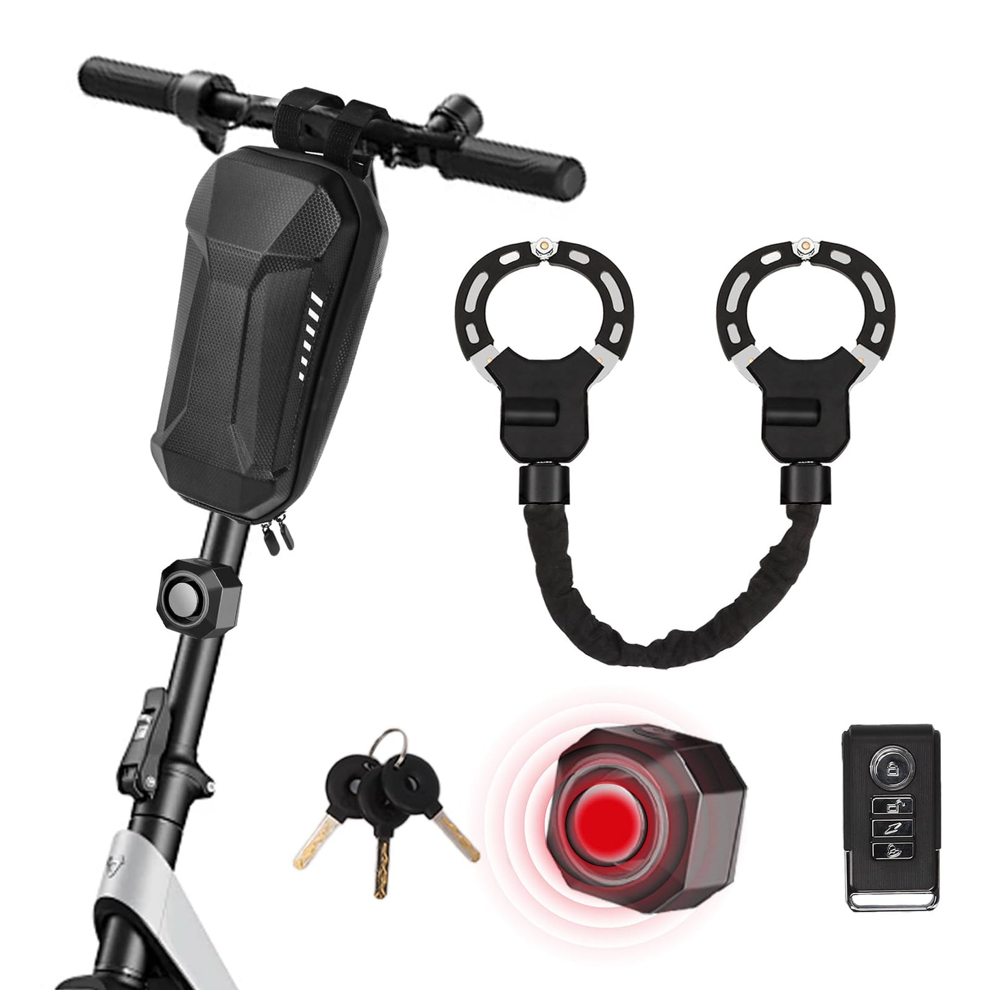 Heavy Duty Anti Theft Bike Chain Lock with Alarm Waterproof Security Lock for E Scooter Bicycle Motorcycle 37 Inch Portable Lock Bag