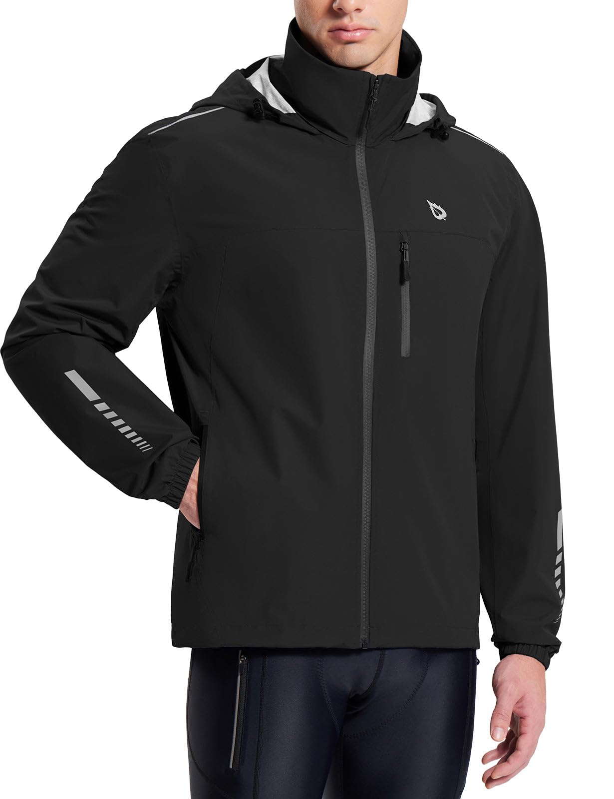Men’s Waterproof Lightweight Packable Rain Jacket Windbreaker Hooded Reflective Cycling Running Hiking Outdoor Gear