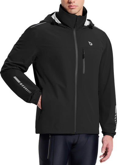 Men’s Waterproof Lightweight Packable Rain Jacket Windbreaker Hooded Reflective Cycling Running Hiking Outdoor Gear