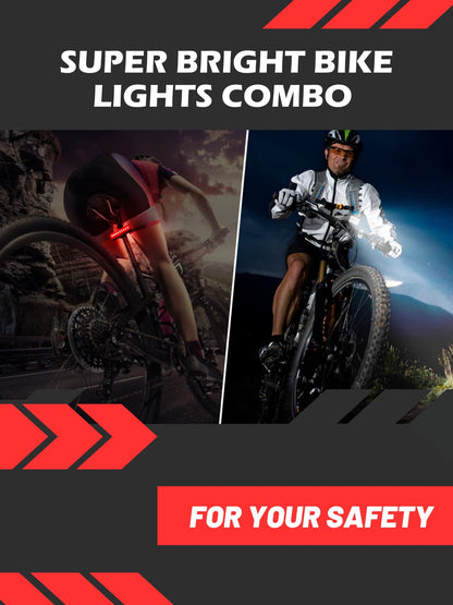High Lumens USB Rechargeable Bike Lights Front and Rear Set 10000mAh IPX5 6 LED