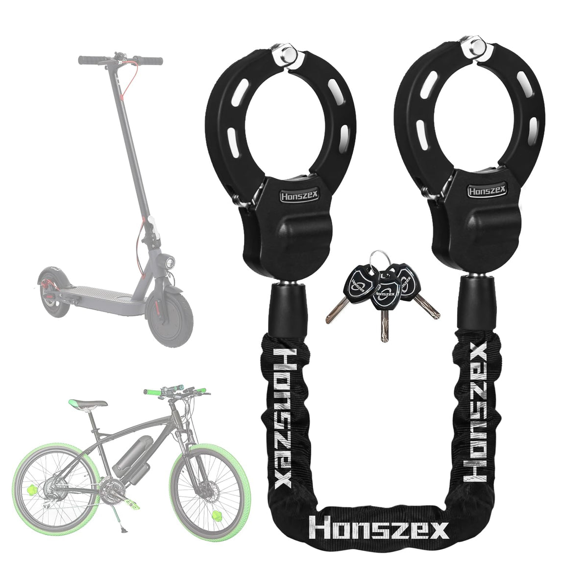 Heavy Duty Anti Theft Handcuff Chain Lock Waterproof Security Lock with Key for Electric Scooter Bike E Bike Motorcycle
