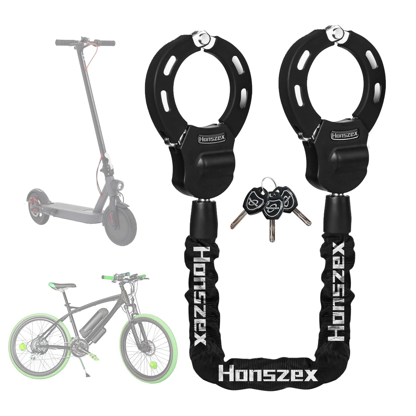 Heavy Duty Anti Theft Handcuff Chain Lock Waterproof Security Lock with Key for Electric Scooter Bike E Bike Motorcycle