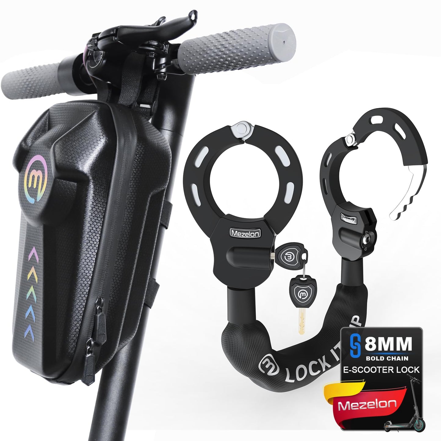 Heavy Duty Anti Theft Bike Chain Lock 8mm with Keys Weather Resistant Security Lock for E Bike Electric Scooter Motorcycle