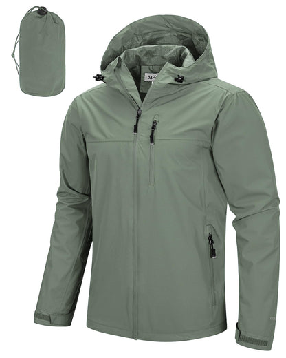 Men’s Waterproof Packable Rain Jacket Hooded Lightweight Windbreaker Cycling Running Outdoor Reflective Shell Jacket