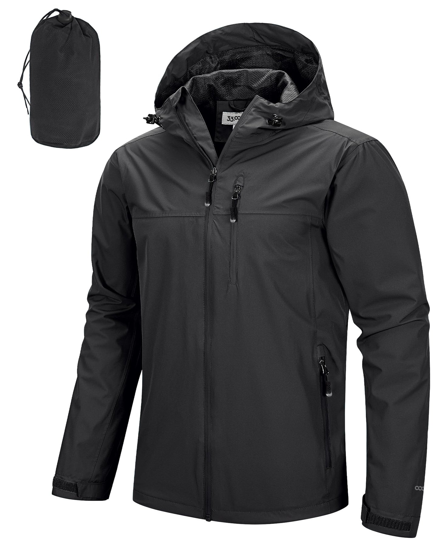 Men’s Waterproof Packable Rain Jacket Hooded Lightweight Windbreaker Cycling Running Outdoor Reflective Shell Jacket