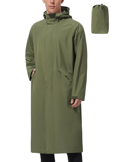 Men’s Waterproof Long Raincoat Adjustable Hood Wide Brim Packable Outdoor Cycling Commuting Rain Jacket Lightweight Portable
