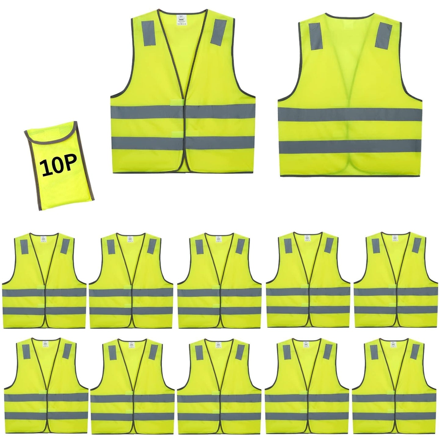 High Visibility Reflective Safety Vest Bulk Pack Class 2 Yellow Construction Work Vest Unisex Lightweight Durable Workwear