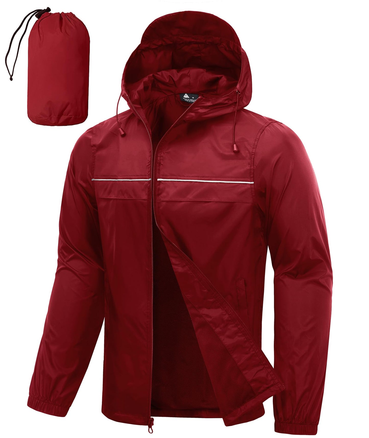 Men’s Waterproof Lightweight Packable Rain Jacket Hooded Windbreaker Cycling Running Outdoor Gear Reflective Shell Coat