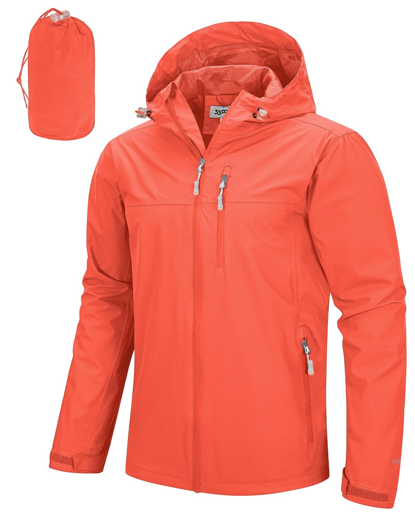 Men’s Waterproof Packable Rain Jacket Hooded Lightweight Windbreaker Cycling Running Outdoor Reflective Shell Jacket