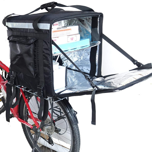 Insulated Pizza Delivery Bag with Cup Holder Thermal Food Delivery Bag 16x16x16 Inch Side Loading Waterproof Scooter Bike Carrier Box