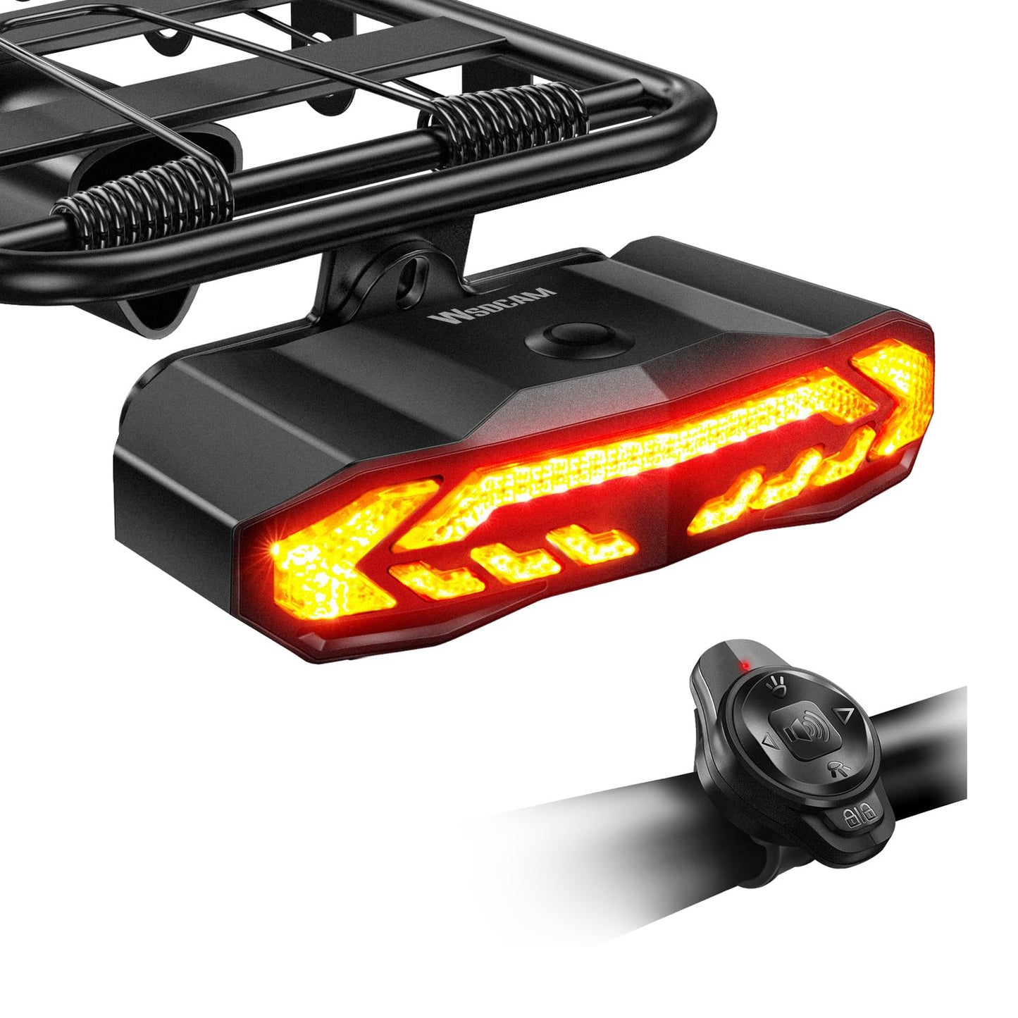 Smart Bike Rear Rack Tail Light Turn Signal Brake Light Wireless Horn Alarm USB C Rechargeable Auto On Off Bicycle Safety Light