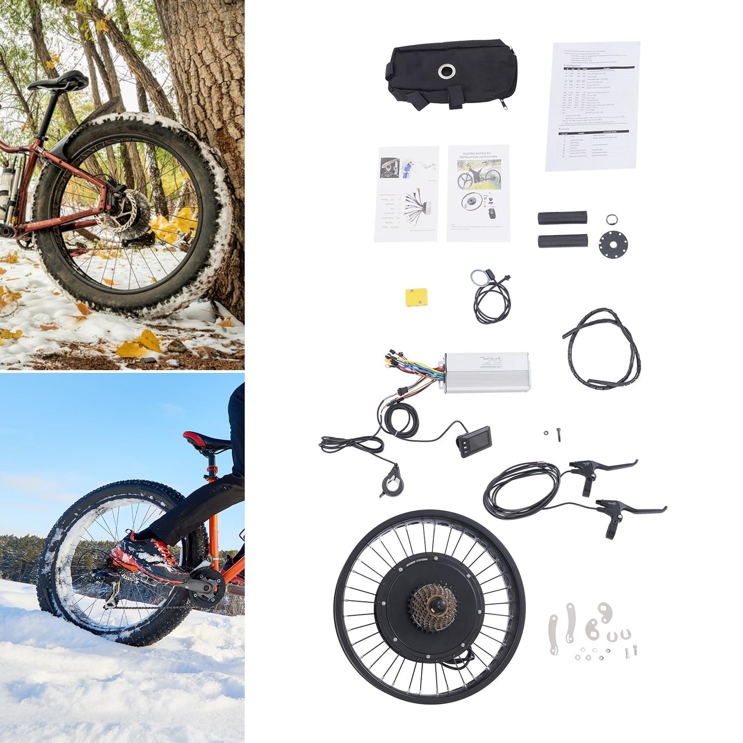 20 Inch 48V 2000W Rear Wheel Electric Bike Conversion Kit Fat Tire Brushless Gearless Hub Motor LCD Display Snow Bike Compatible Kit