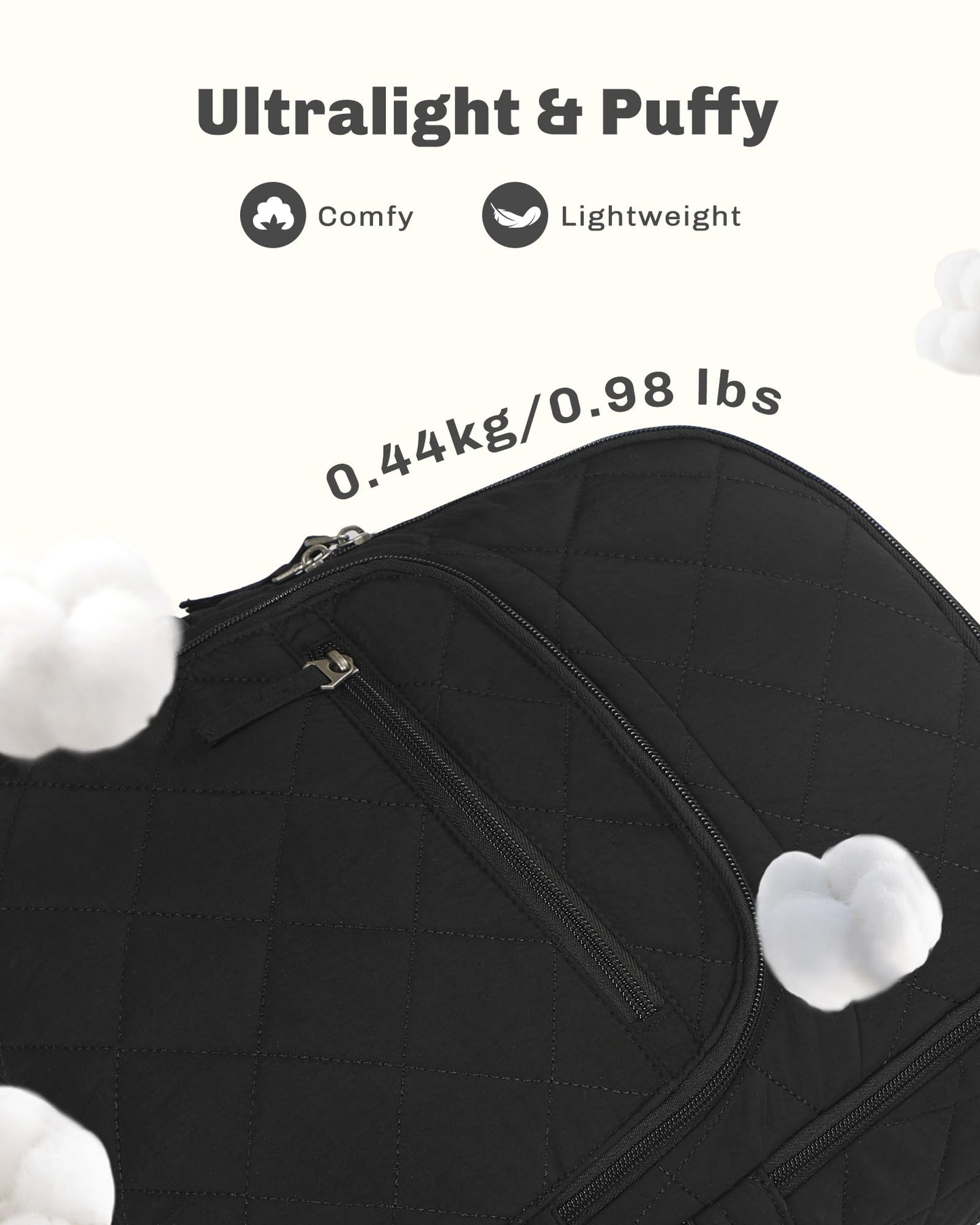 Quilted Travel Laptop Backpack Lightweight Puffer Style 16 Inch Laptop Compatible Casual Daypack Personal Item Bag
