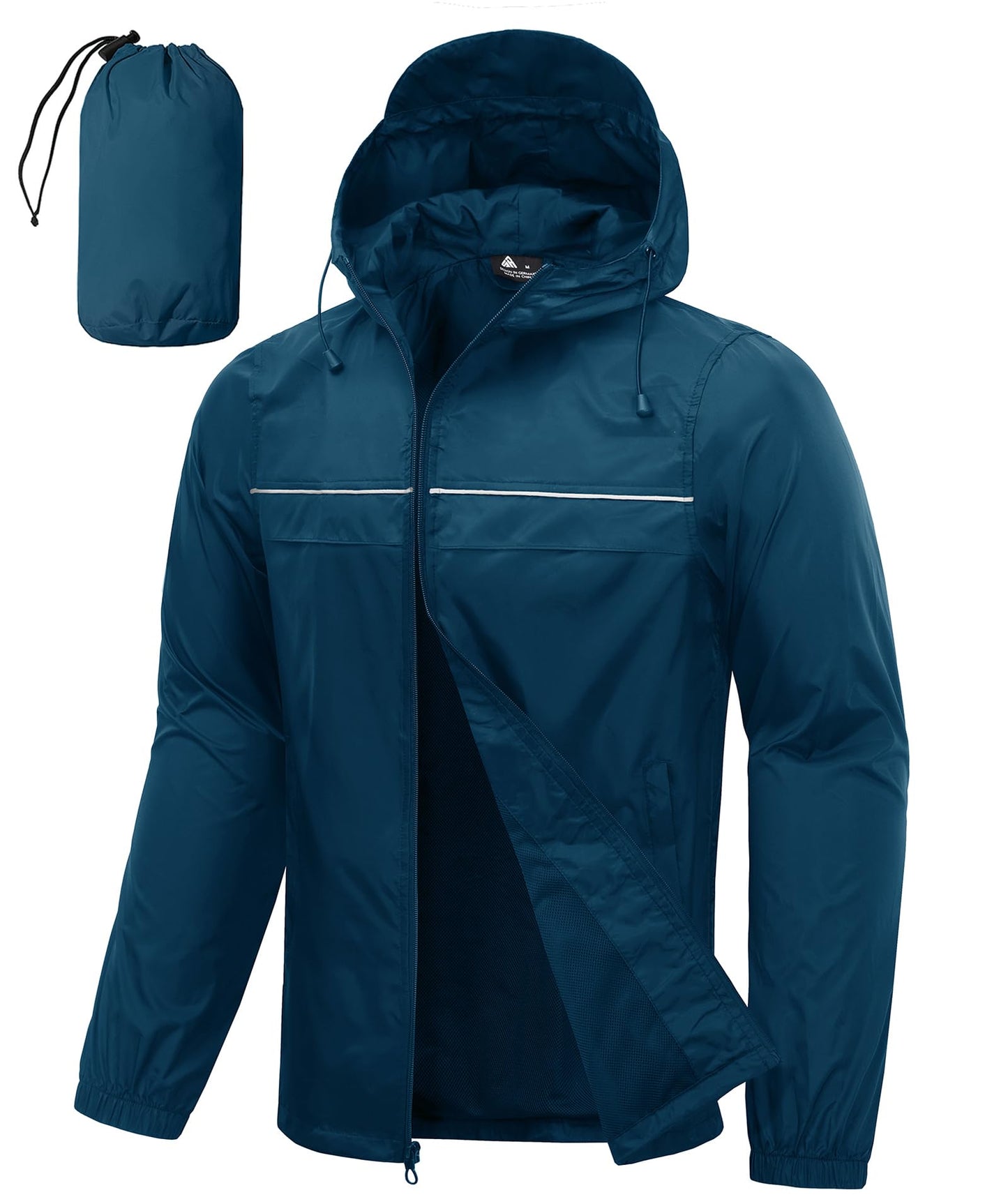 Men’s Waterproof Lightweight Packable Rain Jacket Hooded Windbreaker Cycling Running Outdoor Gear Reflective Shell Coat