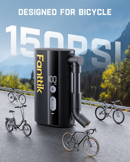 Fanttik X9 Ace Mini Bike Pump, 32s Fast Inflate Bike Pump with Gauge, 150PSI Electric Air Pump with Presta and Schrader Valve, Suitable for Motorcycle, Road Bike, Electric Bike, MTB