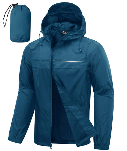 Men’s Waterproof Lightweight Packable Rain Jacket Hooded Windbreaker Cycling Running Outdoor Gear Reflective Shell Coat
