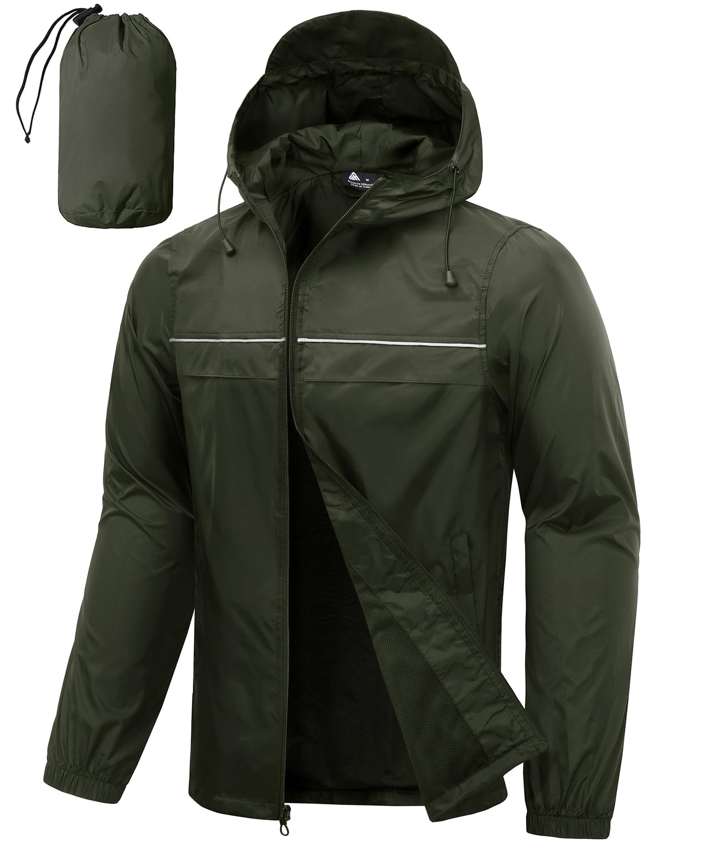 Men’s Waterproof Lightweight Packable Rain Jacket Hooded Windbreaker Cycling Running Outdoor Gear Reflective Shell Coat