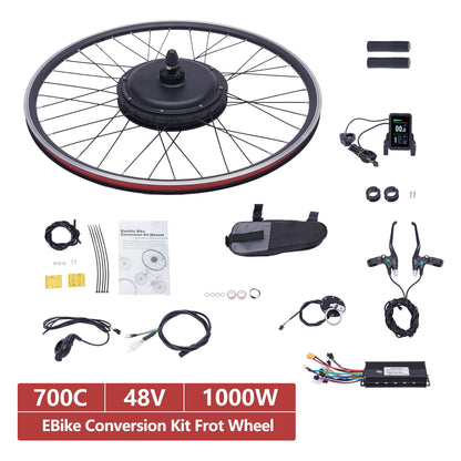 Electric Bike Conversion Kit 48V 1000W 700C Hub Motor Dual Mode Controller LCD Display PAS Adjustable Speed E Bike Conversion System